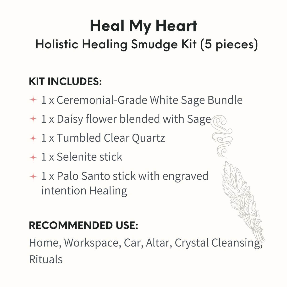Heal My Heart - Holistic Healing Smudge Kit (5 pieces) - Conscious Items