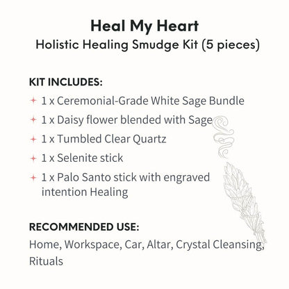 Heal My Heart - Holistic Healing Smudge Kit (5 pieces) - Conscious Items