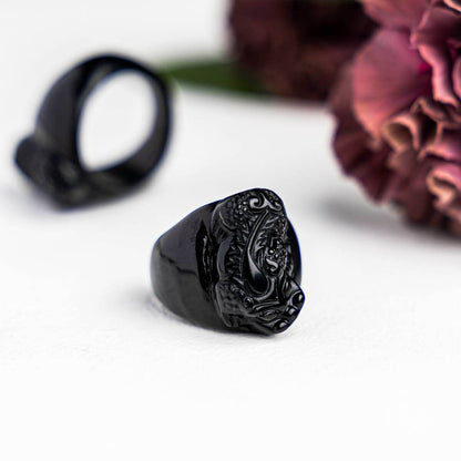 black obsidian crystal rings