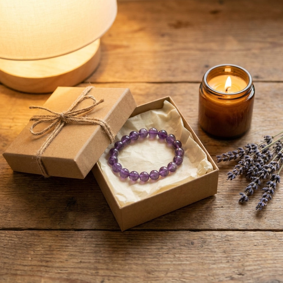 Gift box with a crystal bracelet in tissue paper